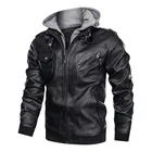 Мужская зимняя мотоциклетная кожаная куртка, винтажная ветровка с капюшоном, мужская верхняя одежда, теплые байкерские пальто, S-3XL