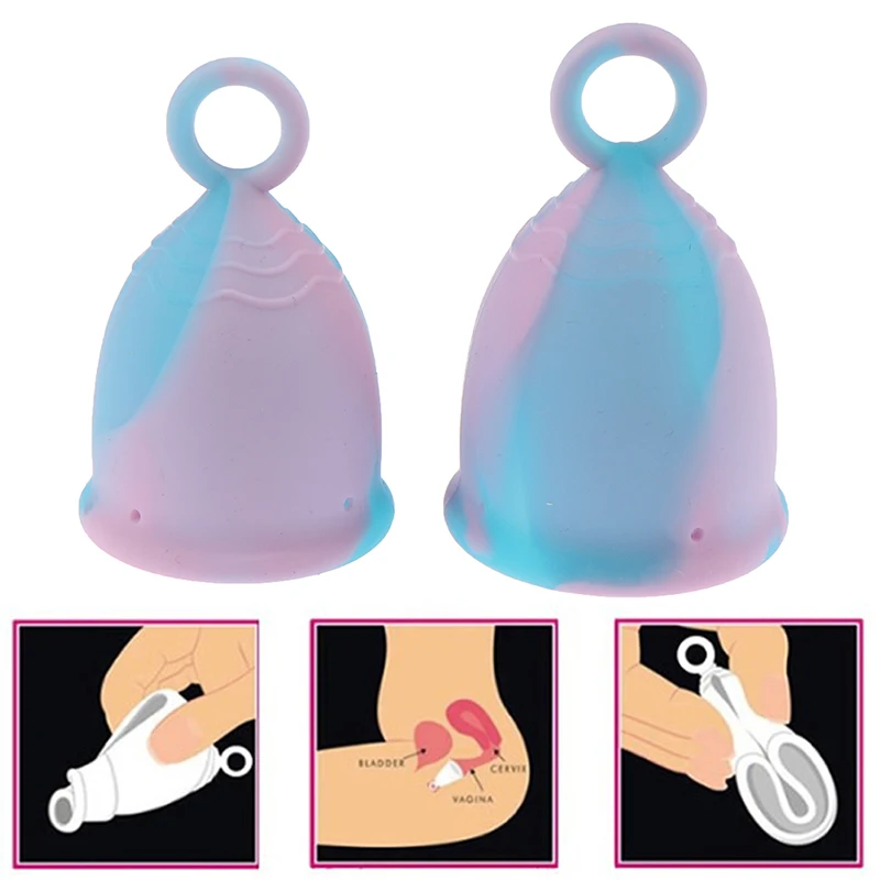 

Женская менструальная чаша, многоразовая из мягкого силикона, 2 размера, модель медицинского назначения, случайный цвет