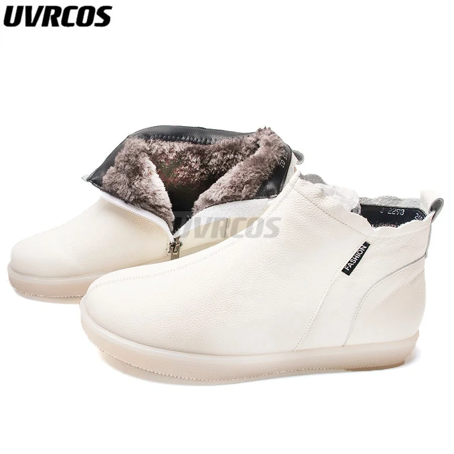 

2022 Genuine Leather Cow Women Ankle Boots Warm Wool Za Beige White Slip on Super Comfortable Booties Autumn Winter Shoes