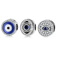 real 925 sterling silver inlaid zircon like evil blue eye round charm beads jewelry making fit original pandora charms bracelet