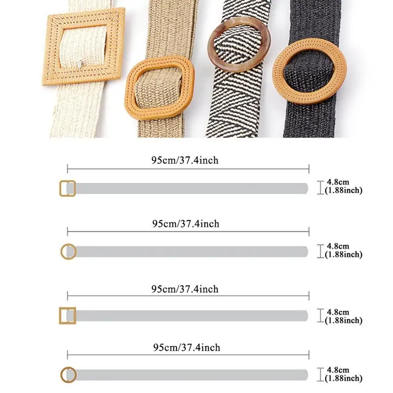 Простой Плетеный ремень в стиле бохо для женщин пояс из соломы с круглой