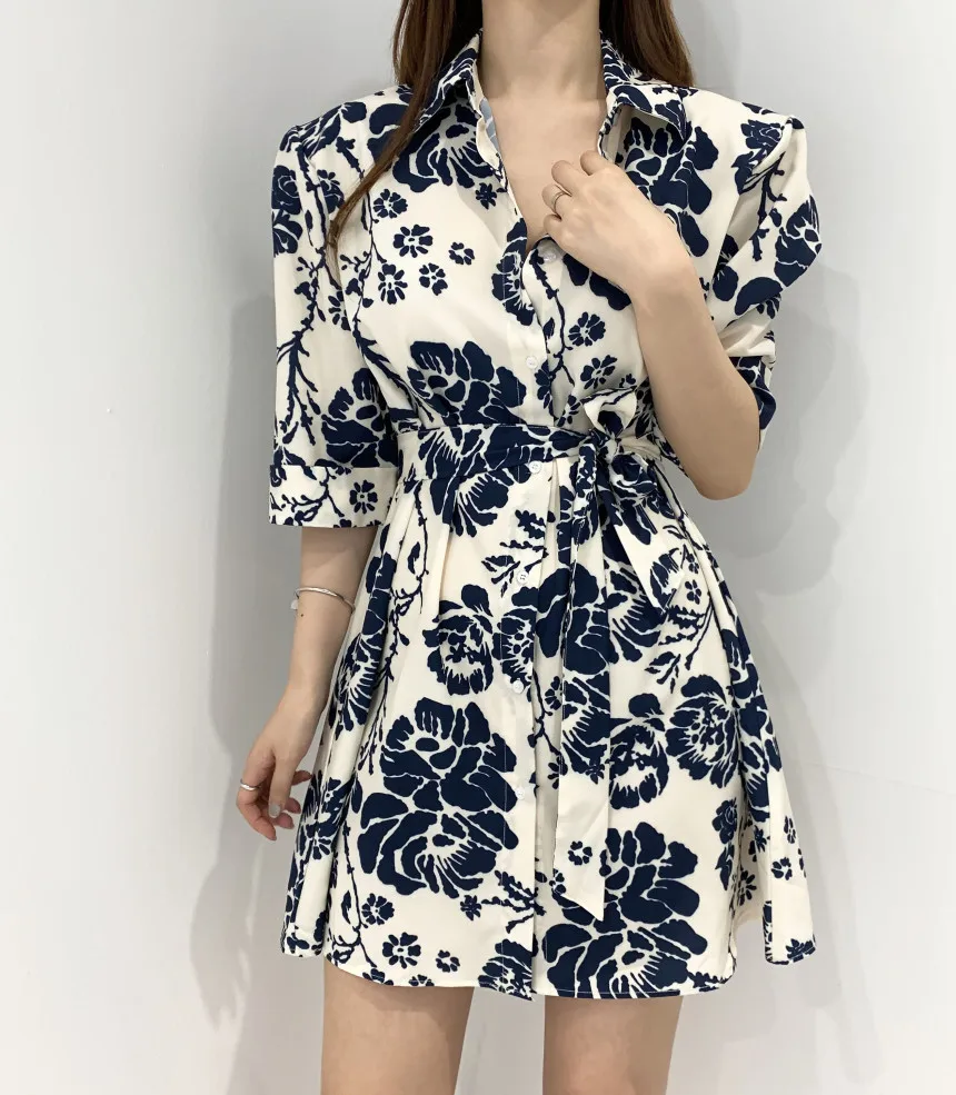 Женское Короткое платье-рубашка с поясом Za повседневное винтажное коротким