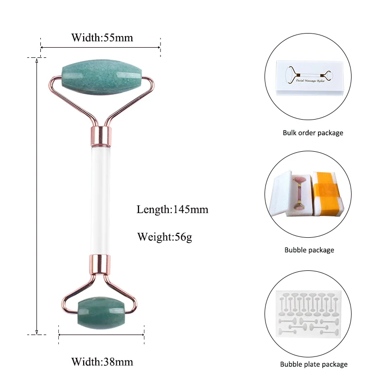 Роллер для лица из натурального авантюрина с двумя головками Нефритовый