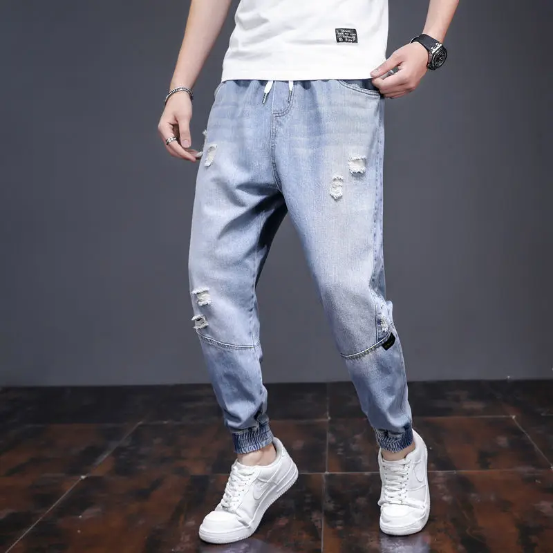 Summer Jeans Men Loose Harem Pants Sports Leisure Korean Fashion Male Denim Cargo Jeans Hip Hop Trousers Baggy Jeans Street Wear