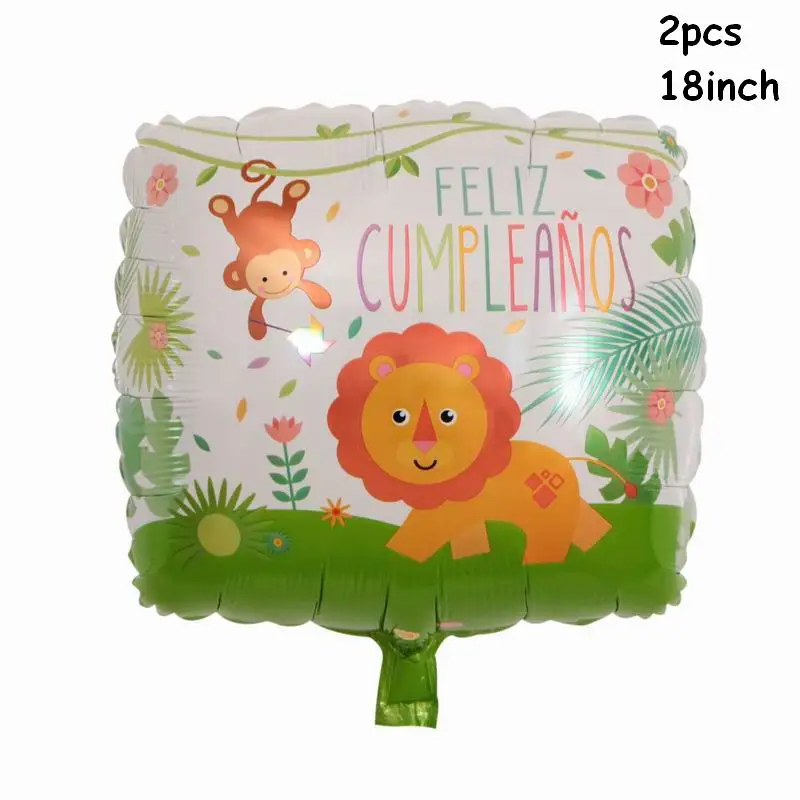 2pcs 18inch Вечерние шары в стиле сафари в джунглях, латексные шары в виде животных, воздушные гелиевые шары с цифрами, декор для детского дня рождения - Цвет: 2pcs 18inch
