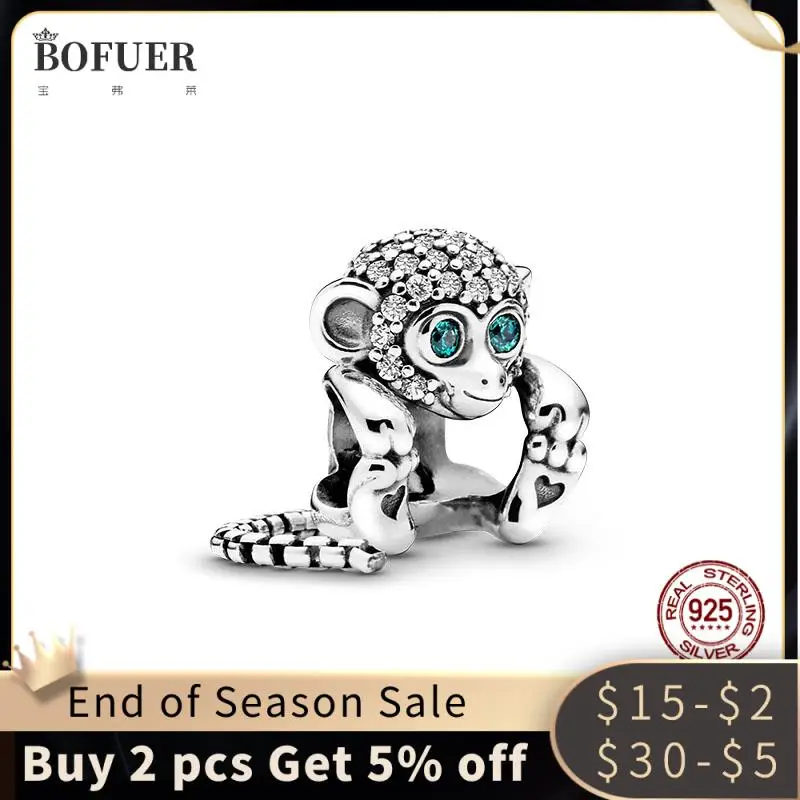 

Sell well Animal Collection 925 Sterling Silver Pave Monkey Charm Beads fit Original Pandora Bracelet Bangle DIY Jewelry Making