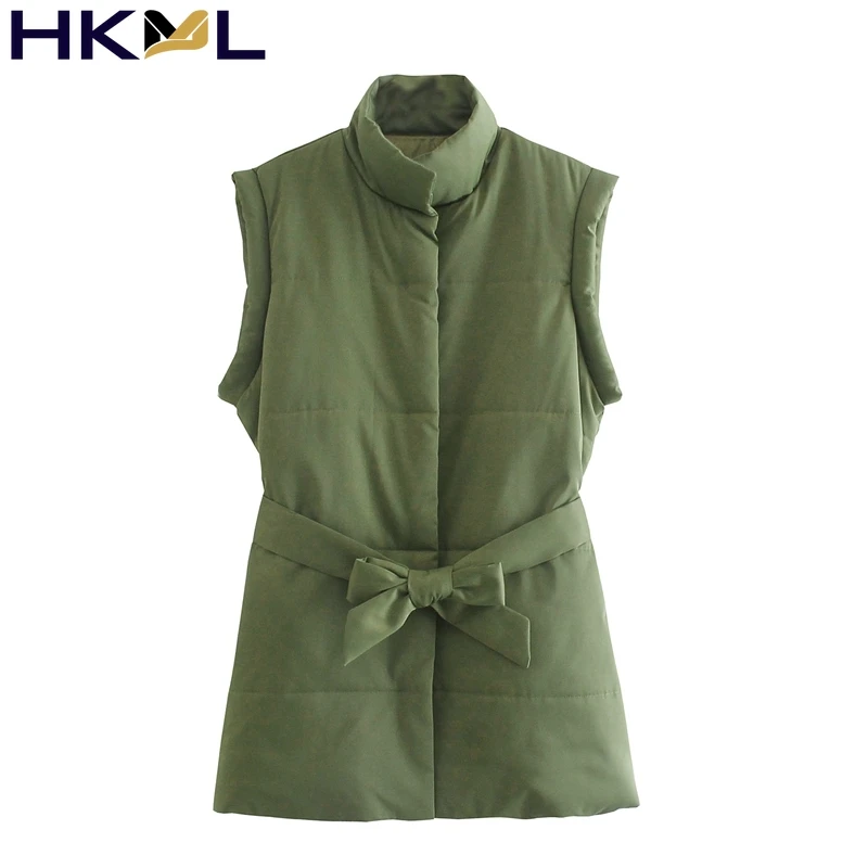 

2021 Women jacket Solid Color Coat Sleeveless Waistcost Parkas With Belt Pockets Office Lady Oversized