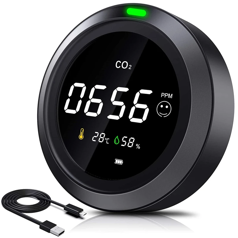 

Измеритель CO2, 3-в-1co2 монитор с влажностью окружающей среды, 0-5000 Ppm, 2400 мАч перезаряжаемый литиевый аккумулятор, подходит для спальни