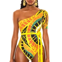 one shoulder one piece swimsuit african print totem swimwear women monokini 2020 female short sleeve bathers bathing suits