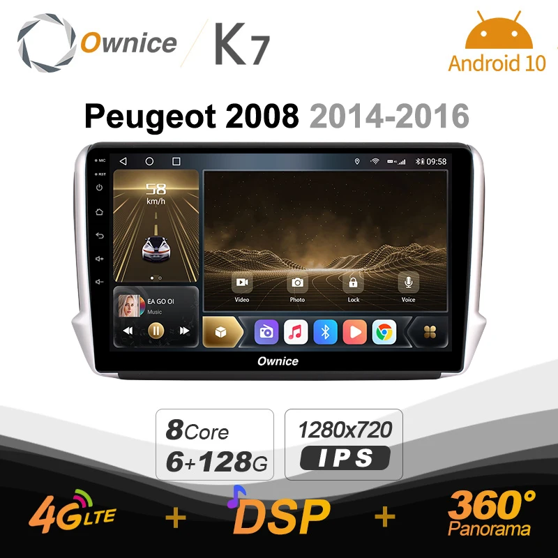 Ownice K7 6G + 128G Android 10 0 автомобильное радио для 2014-2016 Peugeot 2008 GPS 2din 4G LTE 5G Wifi Авторадио 360
