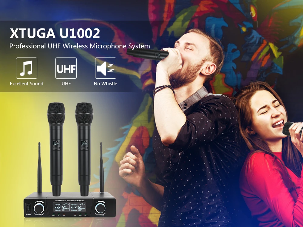 SP U1002 UHF профессиональный двойной беспроводной микрофон Система 2 канала 2 ручной караоке микрофон комплект для свадьбы, вечеринки