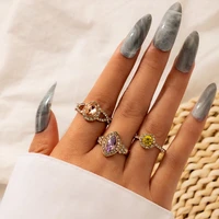docona 3pcs boho colorful crystal midi finger rings set for women wedding shiny rhinestone knuckle ring ladies jewelry anillos