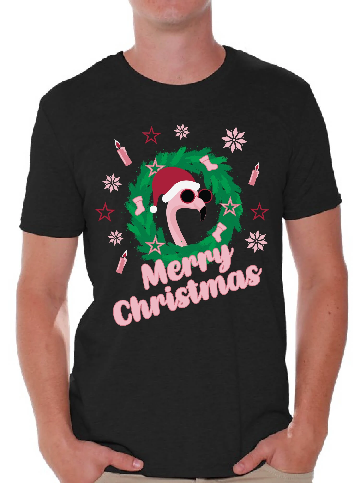 Рождественская футболка с изображением фламинго для мужчин вечерние костюмы