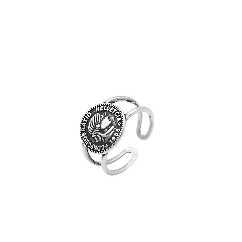 Fengxiaoling 100% Genuine 925 Sterling Silver Retro Style Portrait Coin Rings For Women Fine Jewelry Cute Accessories | Украшения и
