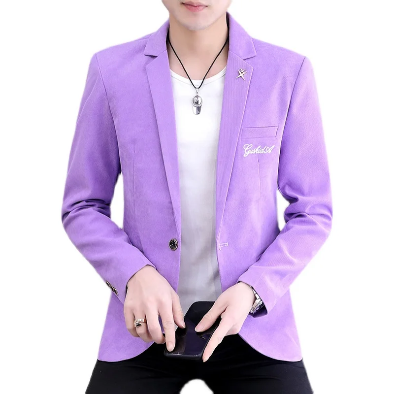 

Loldeal Fashion Blazer Solid Color Slim Letter Embroidery One Button