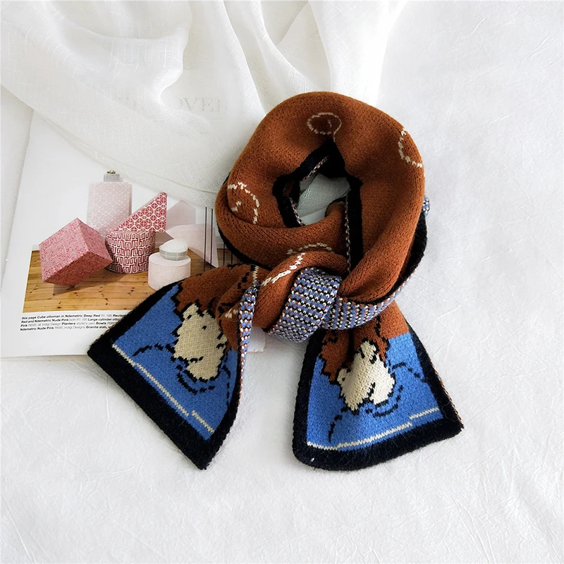 

Cartoon Elk Pattern Collar Neck Warm Neckerchief winter Soft Thick Christmas Long Shawls Double-sided Scarves Knitted Scarf hot