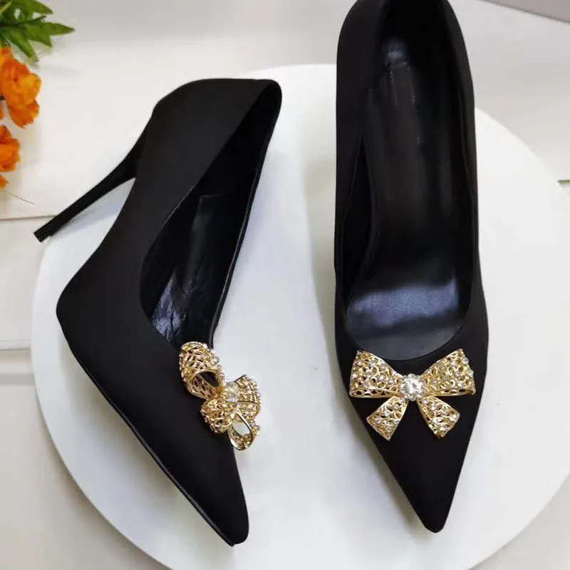 

Rhinestone Butterfly High Heel Shoes Woman Pointed Toe Luxury Satin Stilettos Woman Sexy Party Shoes