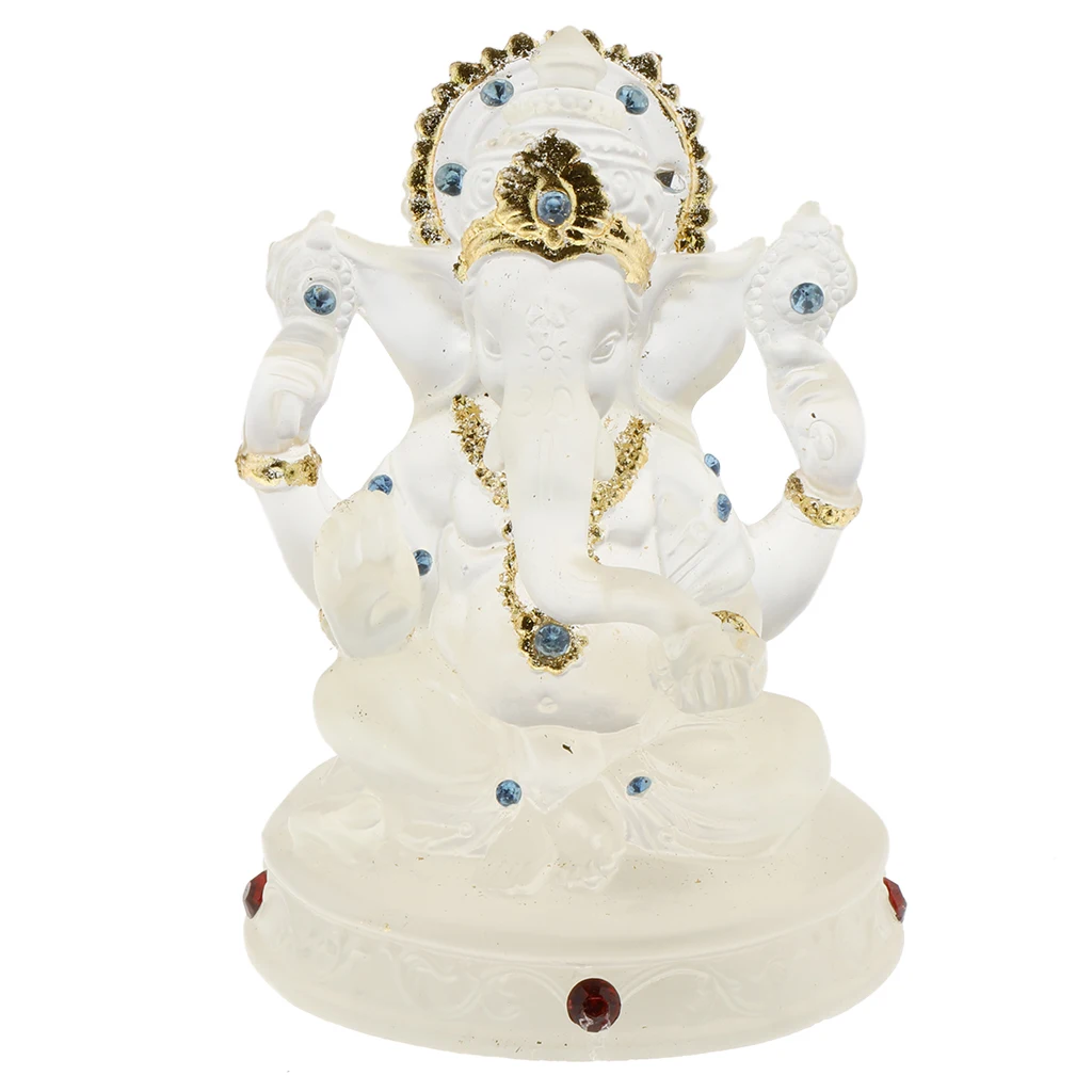Blessing Statue For Car, Home Decor, Gift, Transparent, 2.24 X 1.65 X 3.11inch Lord Ganesh Elephant God Resin Sculpture Ornament
