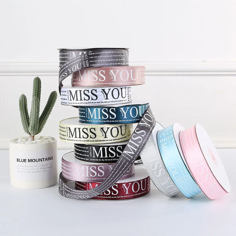 50 Yards Miss You Printed Ribbon Roll Grosgrain 25mm For Bow Craft Wedding Party DIY Decoration Gift packaging accessories | Дом и сад