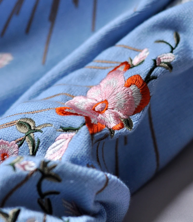 Runway Luxury Winter Knitting Pullovers Women's High Quality Floral Crown Embroidery Casual Loose Blue Sweater C-127 | Женская