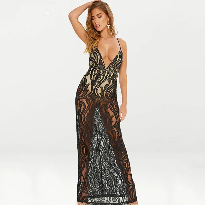 Летние сексуальные черные белые длинные кружевные платья для девочек без