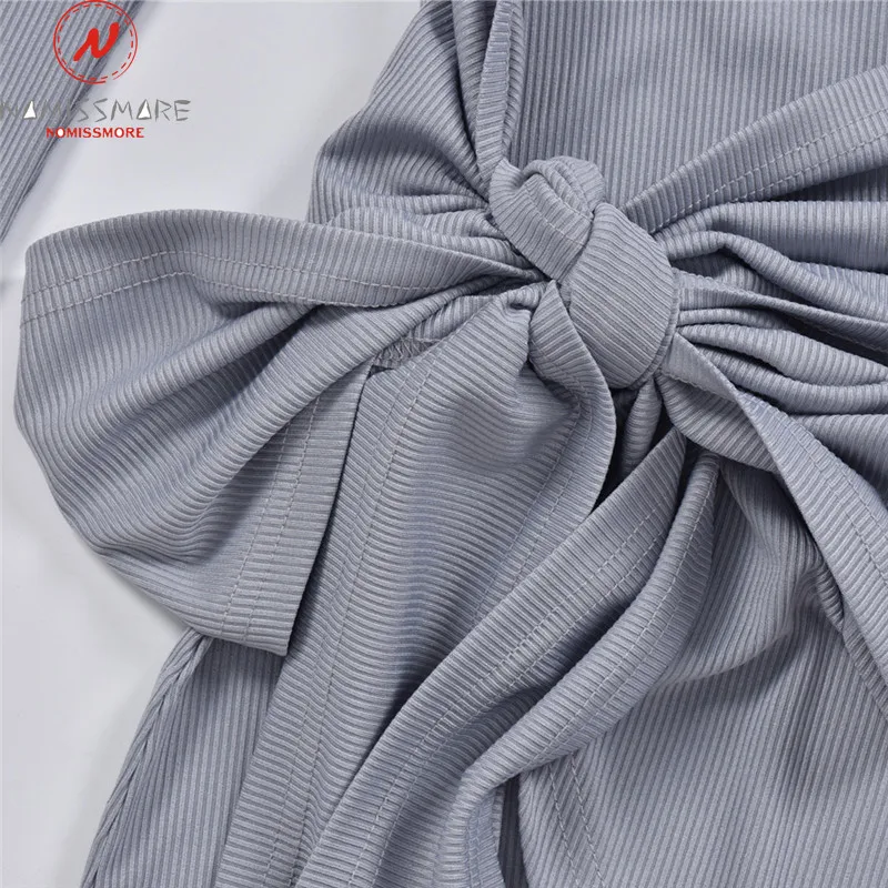 

Fashion Women Solid Color Pencil Dress Shrinkage Design Bandage Decor O-Neck Long Sleeve Mid Waist Spring Autumn Slim Mini Dress