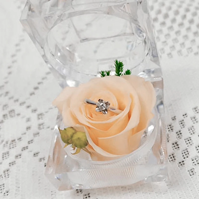 

Valentine's Day Gift Warm And Romantic Preserved Flower Finished Rose Acrylic Ring Box Birthday Gift For Girlfriend