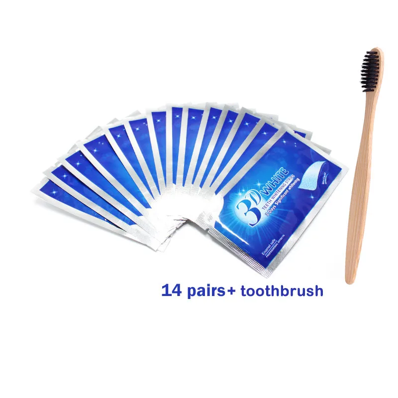 14 pairs with brush 28 шт./14 пар 3D усовершенствованные полоски для отбеливания зубов удаление пятен для гигиены полости рта чистая двойная эластичная полоска для отбеливания зубов - Цвет: 14 pairs with brush