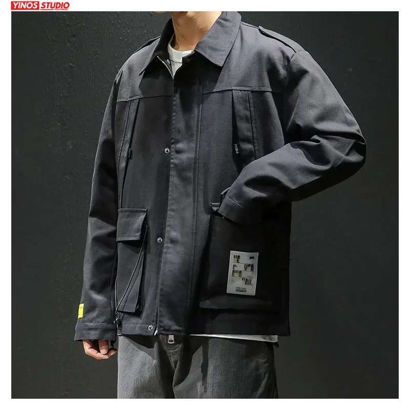 Мужская Японская уличная одежда однотонная куртка-карго повседневный
