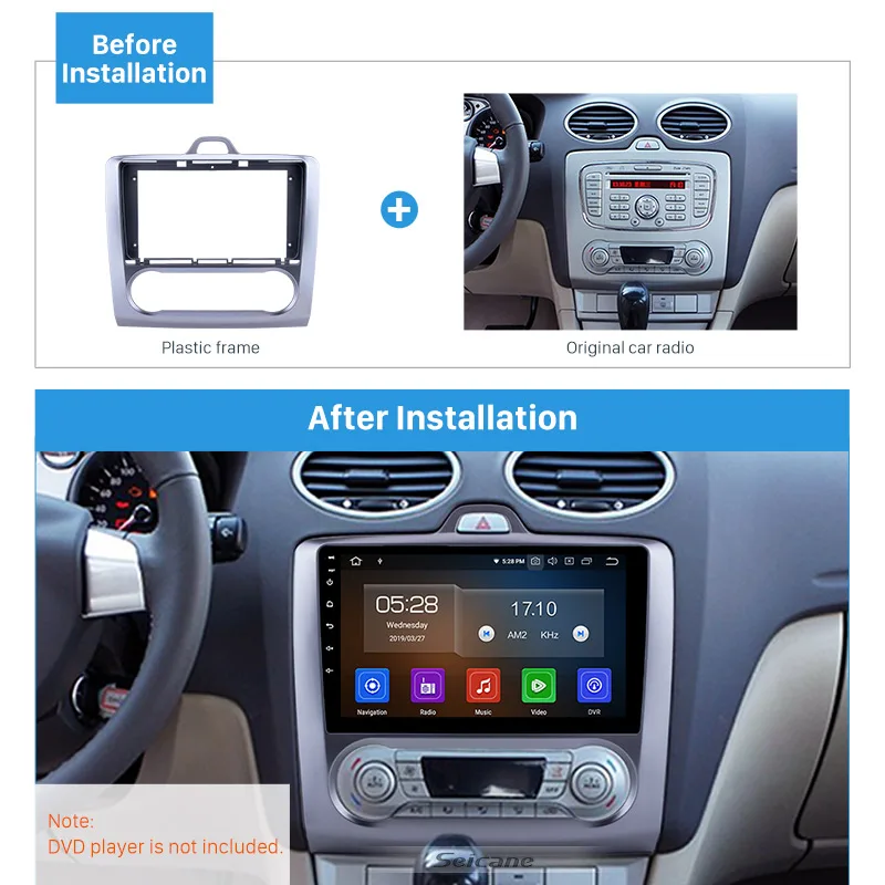 Seicane Fascia Серебристая Рамка 9 дюймов для FORD FOCUS комплект крепления приборной панели
