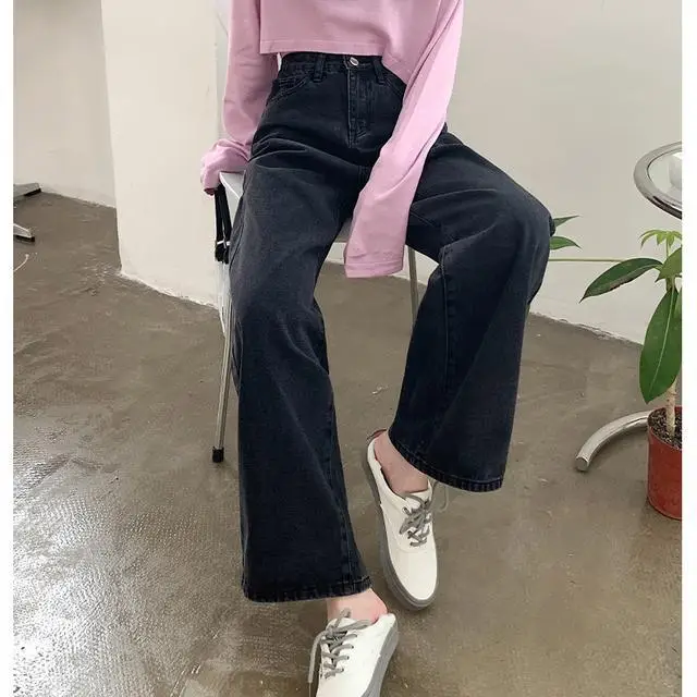 

Off white straight jeans women's loose 2021 spring and autumn new high waist versatile pants