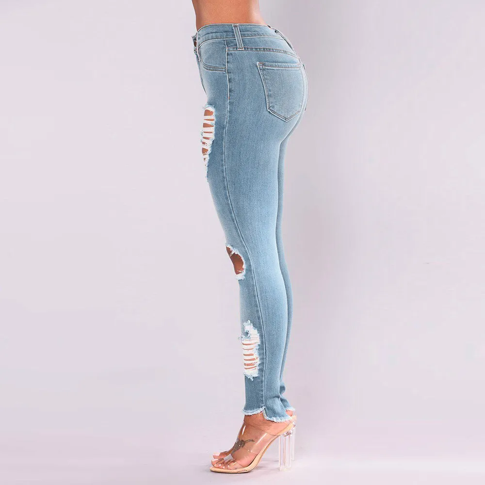 Jeans Woman 2020 Fashion Women Denim Hole Female High Waist Stretch Slim Sexy Pencil Pants Ripped Dropship #F | Женская одежда