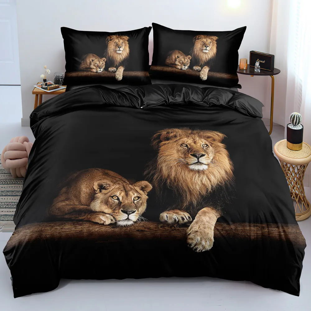 

Home Decor Bedding Set Lion Quilt Cover Sets 3D Animal Comforter Pillow Cases King Queen Single Twin Size