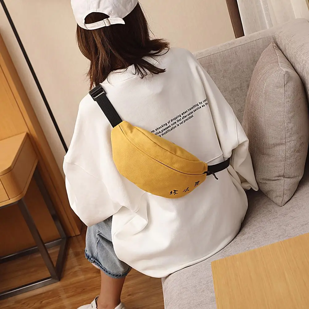 

Casual Canvas Fanny Chest Bag Women Printed Waist Pack Zipper Shoulder Crossbody Bags Fashion Money Belt Pouch Shoulder Bag