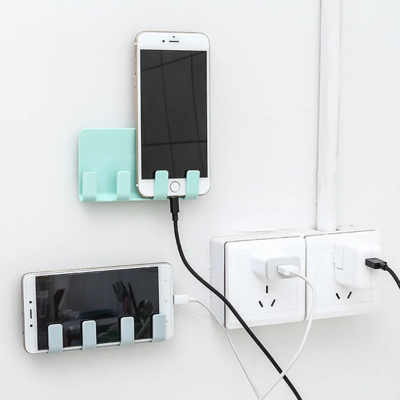 

Paste Creative Mobile Phone Charging Stand Mobile Phone IPad Charging Stand Wall Without Trace 4 Hook Storage Rack Bedroom