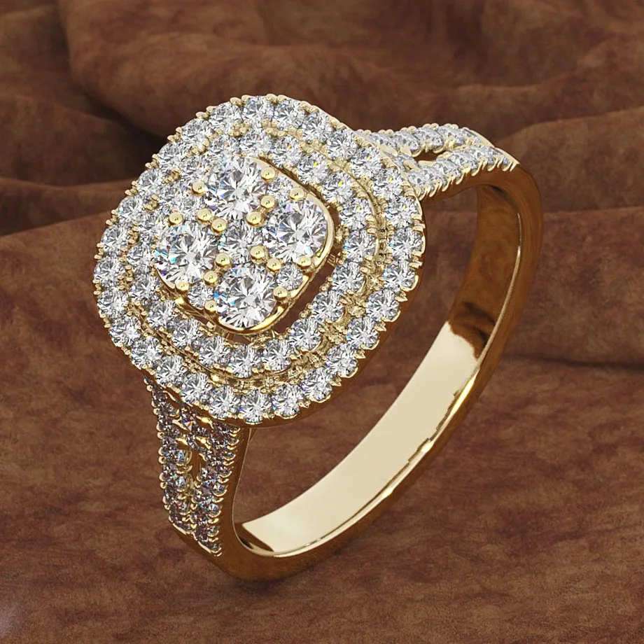 Gold ring Полный граненый фианит женское кольцо серьги гвоздики Золото& розовое& белое серебро вечерние Дубай Monaco дизайн Роскошная Ювелирная Свадебная лента - Цвет камня: Gold ring
