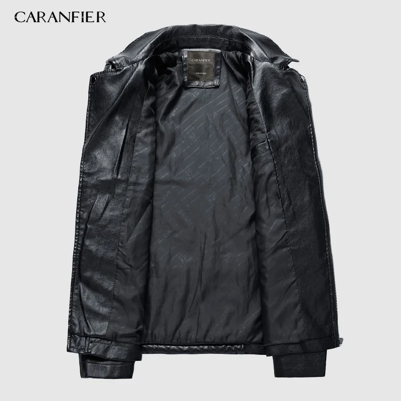 CARANFIER Новое поступление мотоциклетная кожаная куртка Мужские кожаные куртки модные уличные стильные мужские кожаные пальто