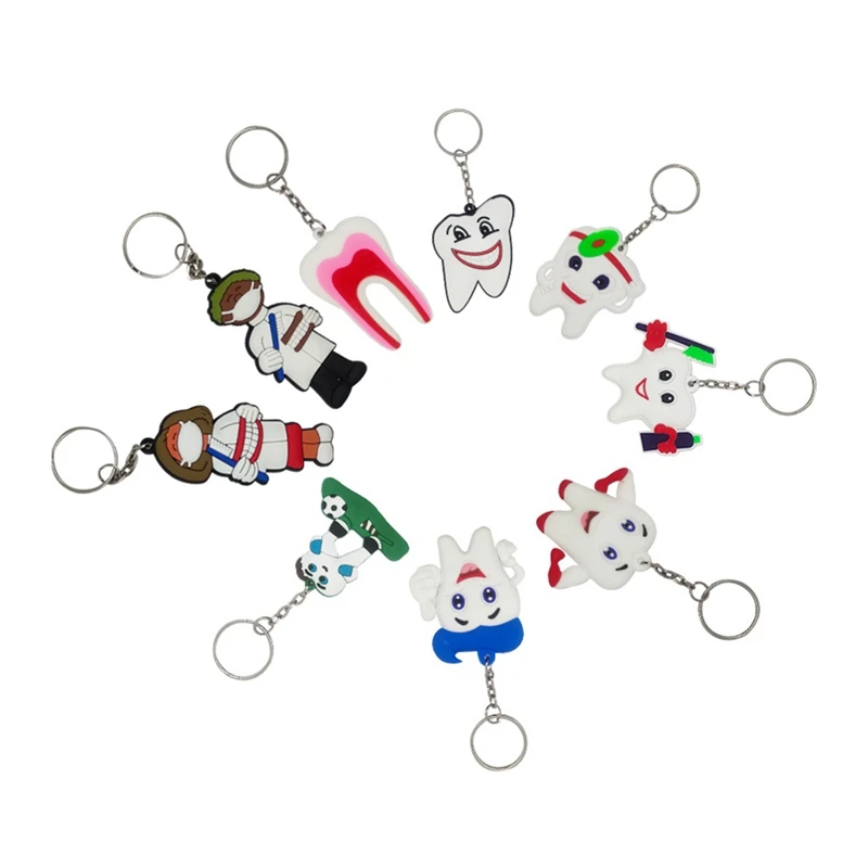 

9PCS Teeth Keyrings Crafts Dentist Pendant Cute Creative Keychain Gift Caring for Your Teeth Silica Gel Cartoon