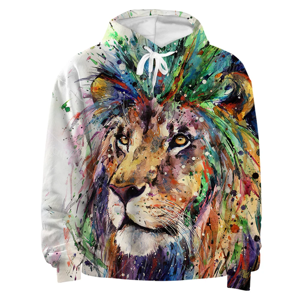 

Autumn Colorful 3D Lion Print Hoodies Men Hip Hop Rock Disco Party Style Sweatshirt Animal Pattern Loose Oversized Sports Tops