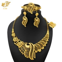 xuhuang african gold plated necklace jewellery set nigerian bridal wedding flower pattern accessories arab women jewelries gifts