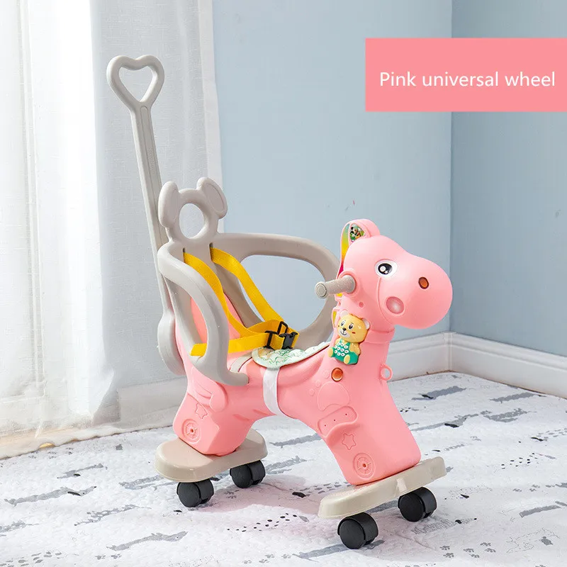 Детская музыкальная лошадка качалка пластиковое шарнирное колесо большая