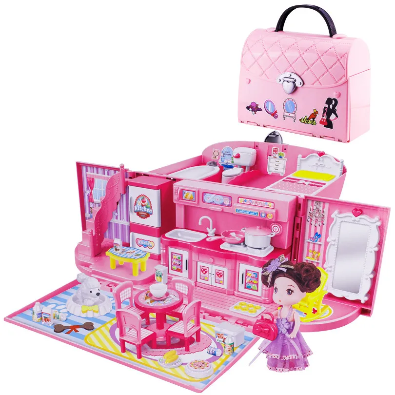 

DIY Dollhouse For LOL Doll Handbag Doll Accessories Cute House Miniatures Kids Villa Kitchen Light Music Toys Girl Birthday Gift