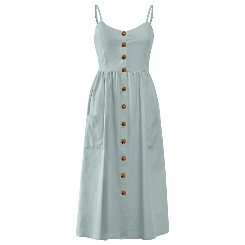 

SWEETKAMAElegant Button Women Dress Pocket Yellow Cotton Midi Dresses Summer Casual Female Plus Size Lady Beach Vestidos