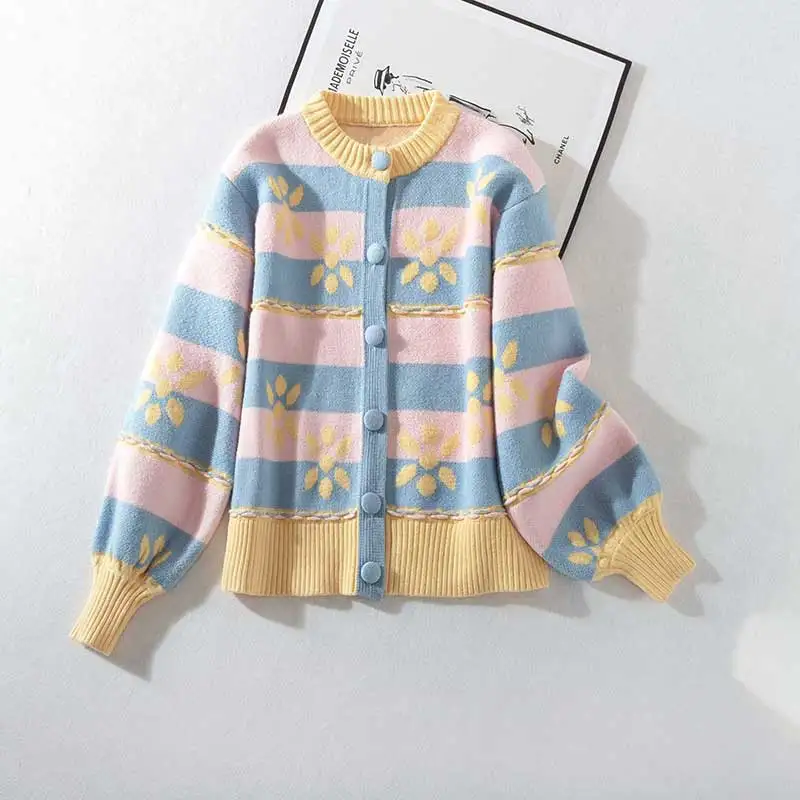 

Хорошее качество, модный корейский кардиган, свитер для женщин, зима 2021, женский полосатый свитер для женщин, короткое вязаное пальто, корей...