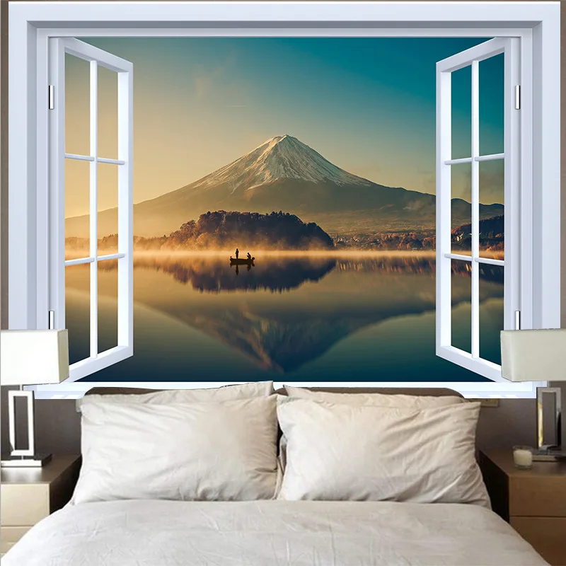 Горячая Распродажа гобелен с изображением из окна настенная ткань пейзаж