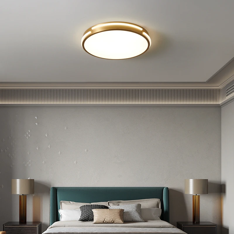 

Nordic style copper bedroom ceiling lamp modern minimalist LED room lamp light luxury round study balcony lamp