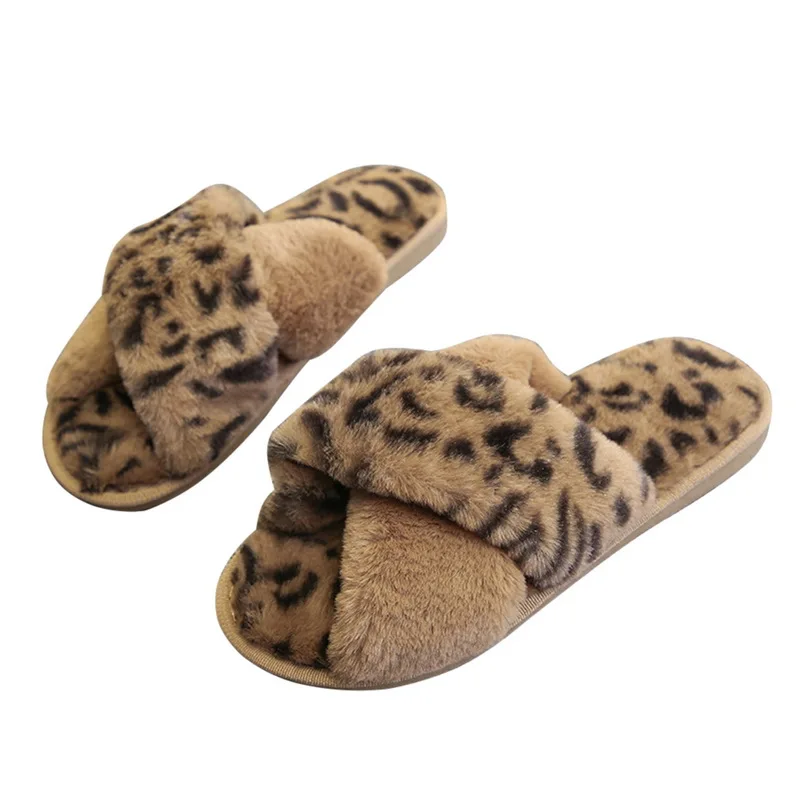 leopard coffee Модные зимние женские домашние тапочки с искусственным мехом; модная домашняя теплая обувь; женские слипоны на плоской подошве; женские шлепанцы; Цвет Черный; размер 41 - Цвет: leopard coffee
