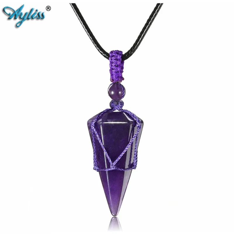 Amethyst Ayliss 6 граненный шестигранный остроконечный дюбинг подвеска-Маятник из хрусталя ожерелье натуральные лечебные камни рейки гадания Подвески чакры - Окраска металла: Amethyst