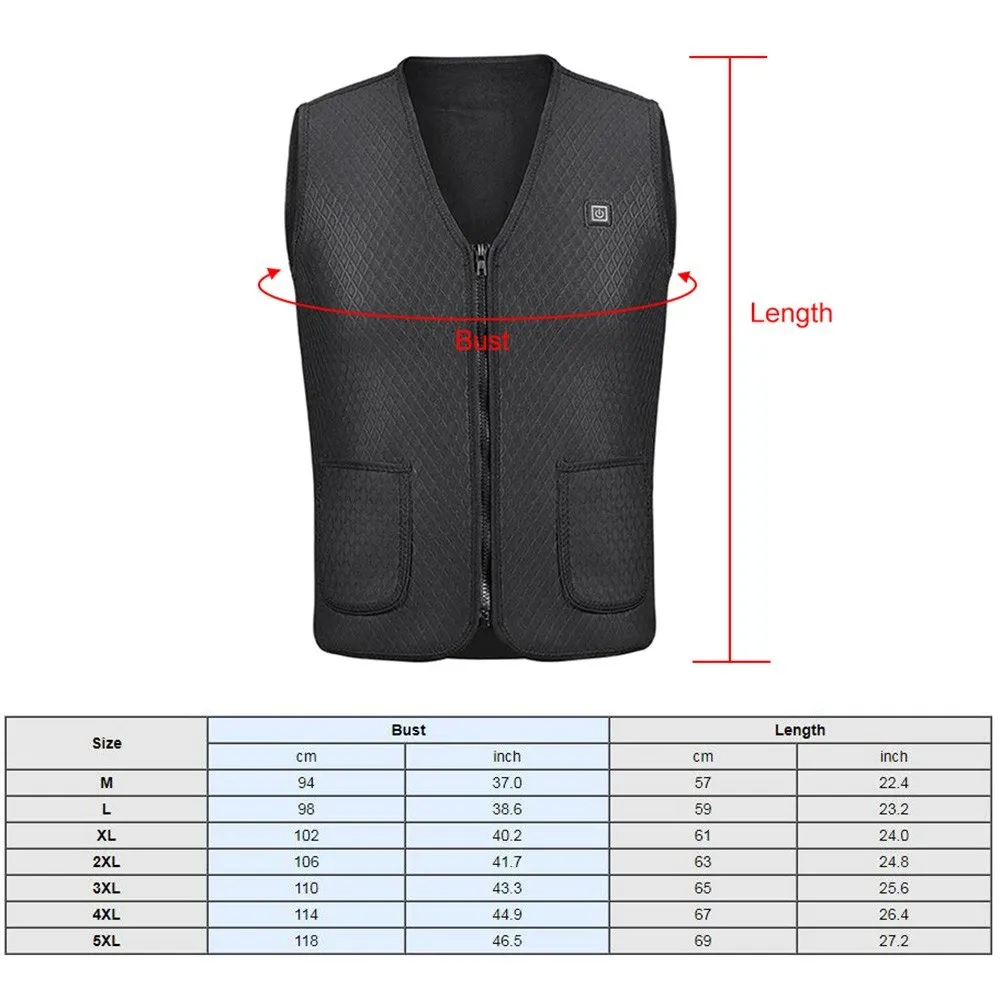 

Fashion Men Women Electric Heated Vest Heating Waistcoat Thermal Warm Outdoor Coat Winter USB Heater