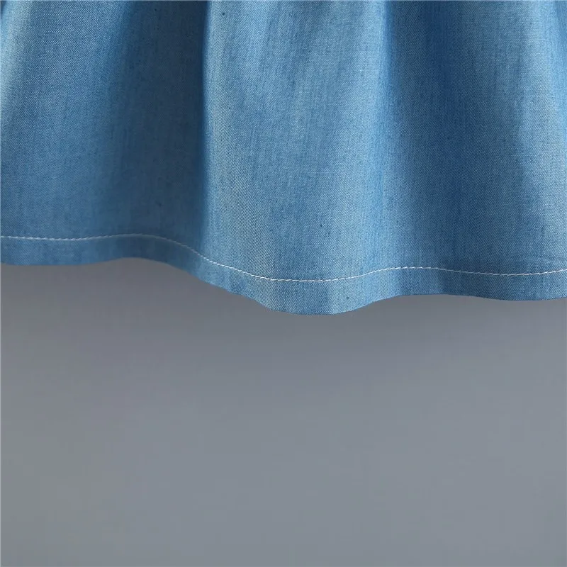 

Baby Summer Girls Round Neck Cotton Rabbit Ears Denim Fake Two-Piece Princess Cute Sweet Stitching Short Sleeve Dress